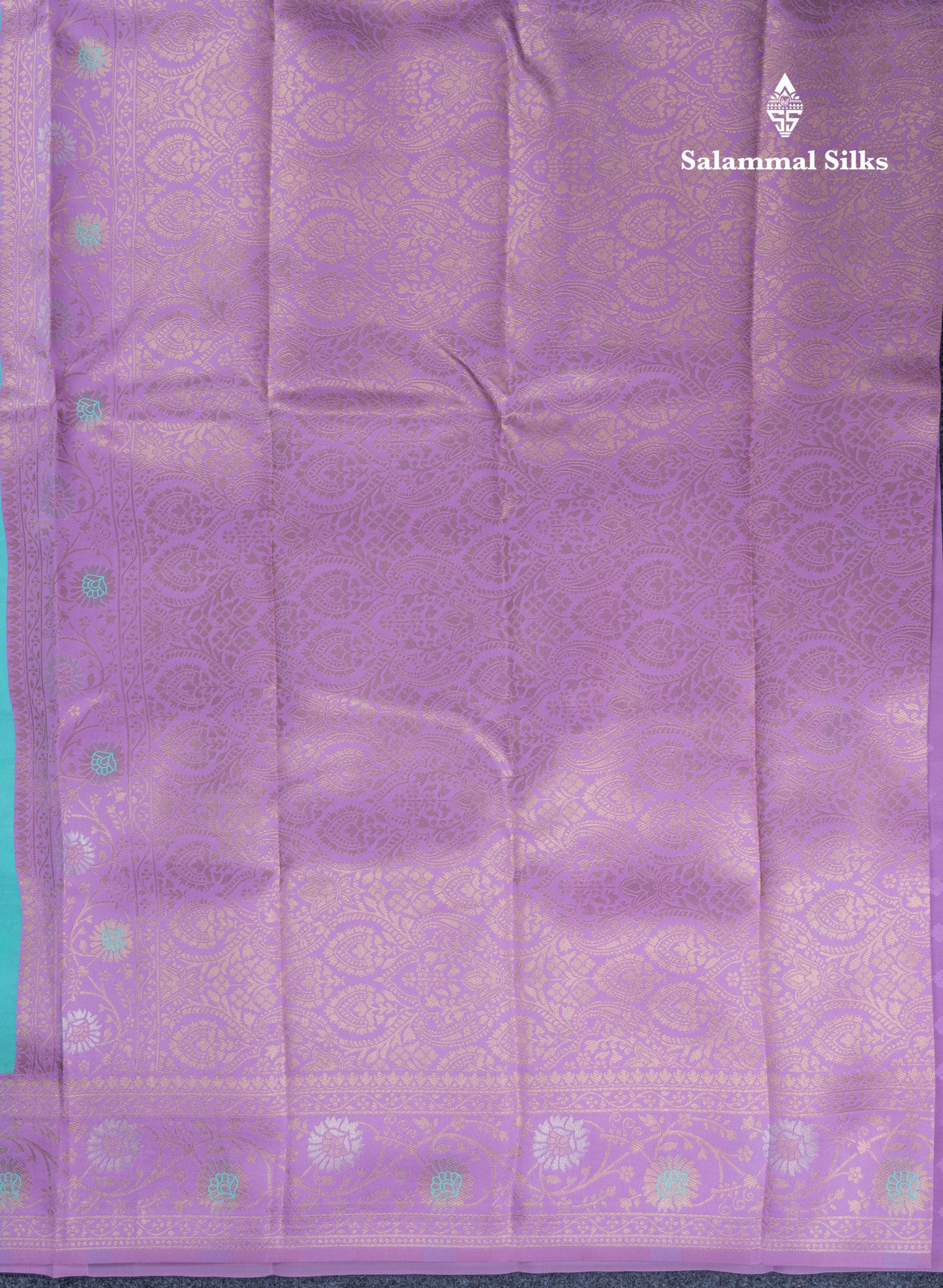 Sea Green Semi Silk Saree With Contrast Lavender Border