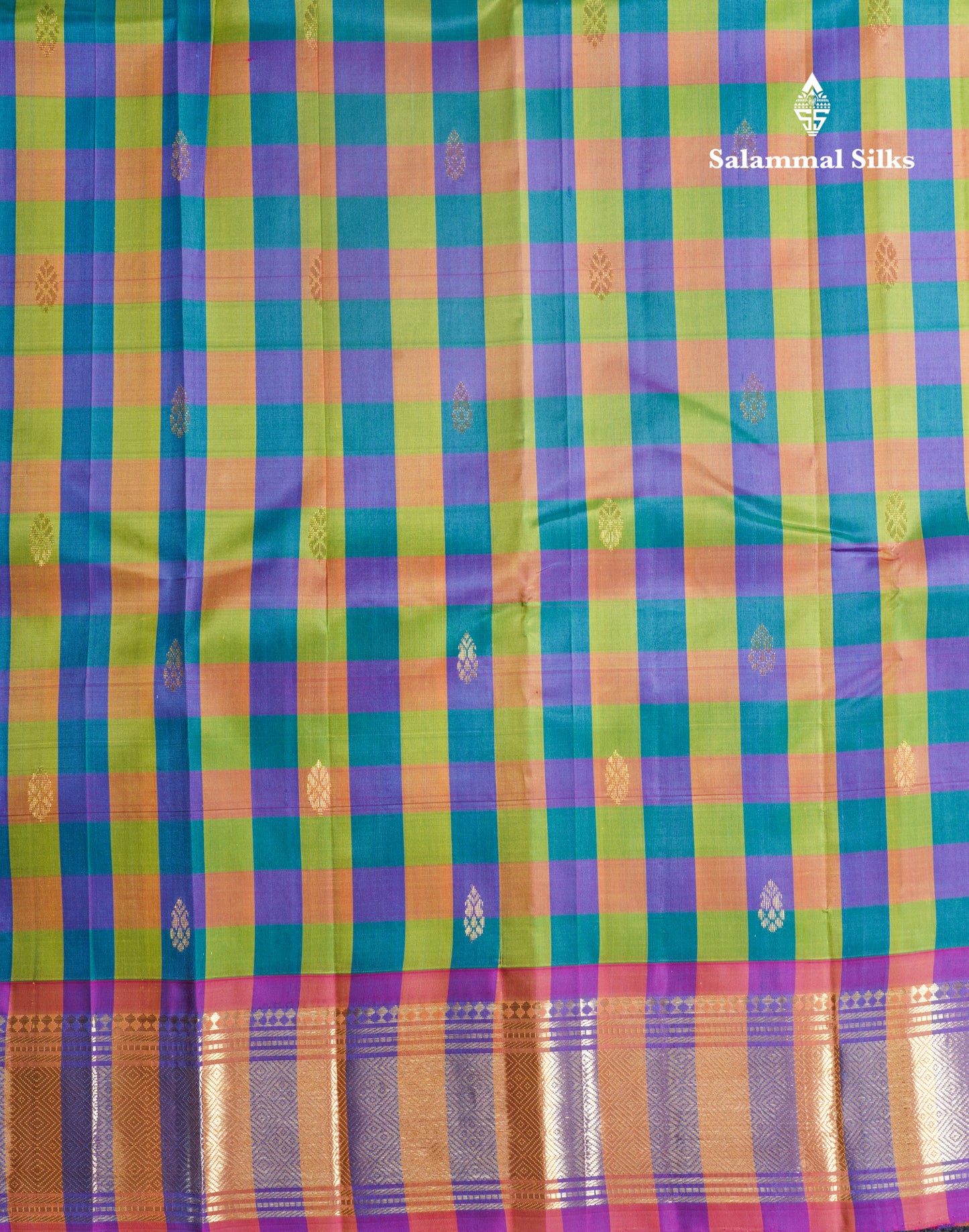 Multicolour Pure Kanjivaram Silk Saree With Contrast Pink One Side Border