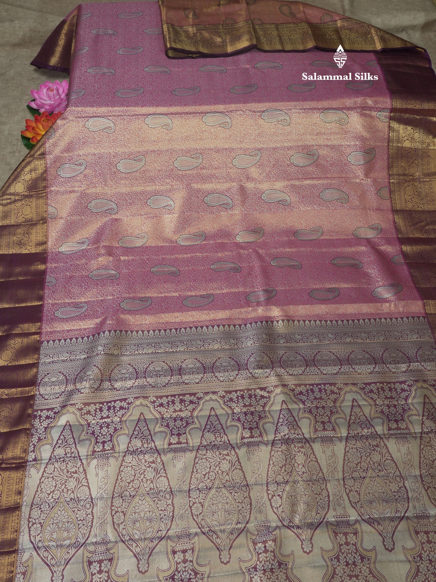 Light Green Tissue Bridal Semi Silk Saree With Contrast Magenta Border