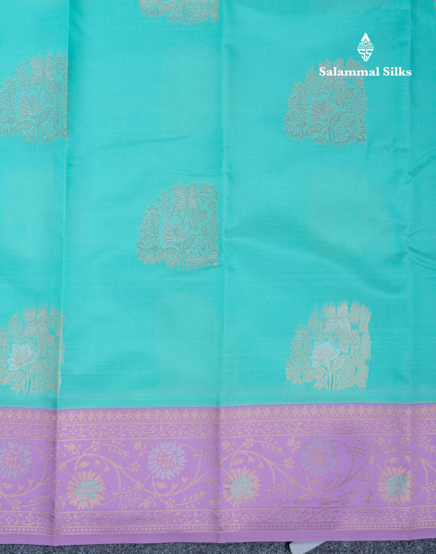 Sea Green Semi Silk Saree With Contrast Lavender Border