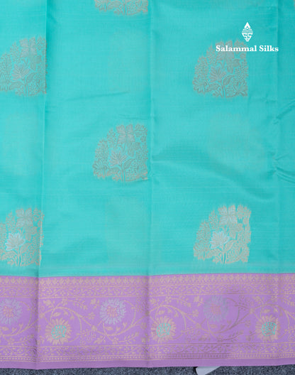Sea Green Semi Silk Saree With Contrast Lavender Border