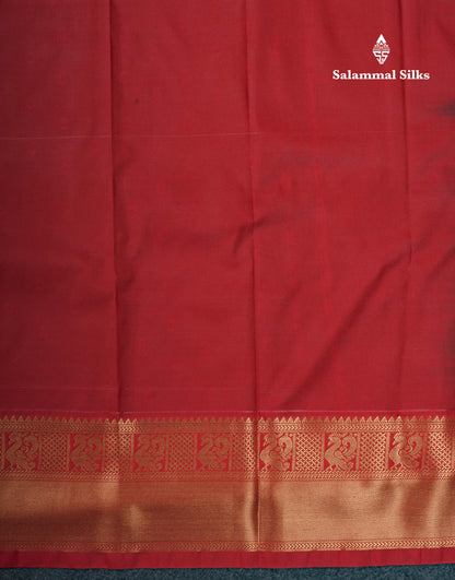 Bottle Green 1000 Buttas And Zari Checks Semi Silk Saree With Contrast Red Traditional Border