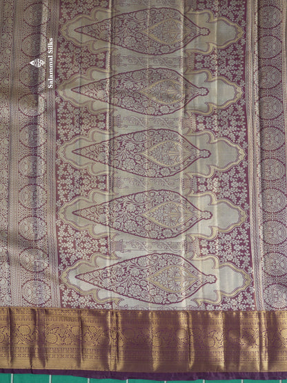 Light Green Tissue Bridal Semi Silk Saree With Contrast Magenta Border