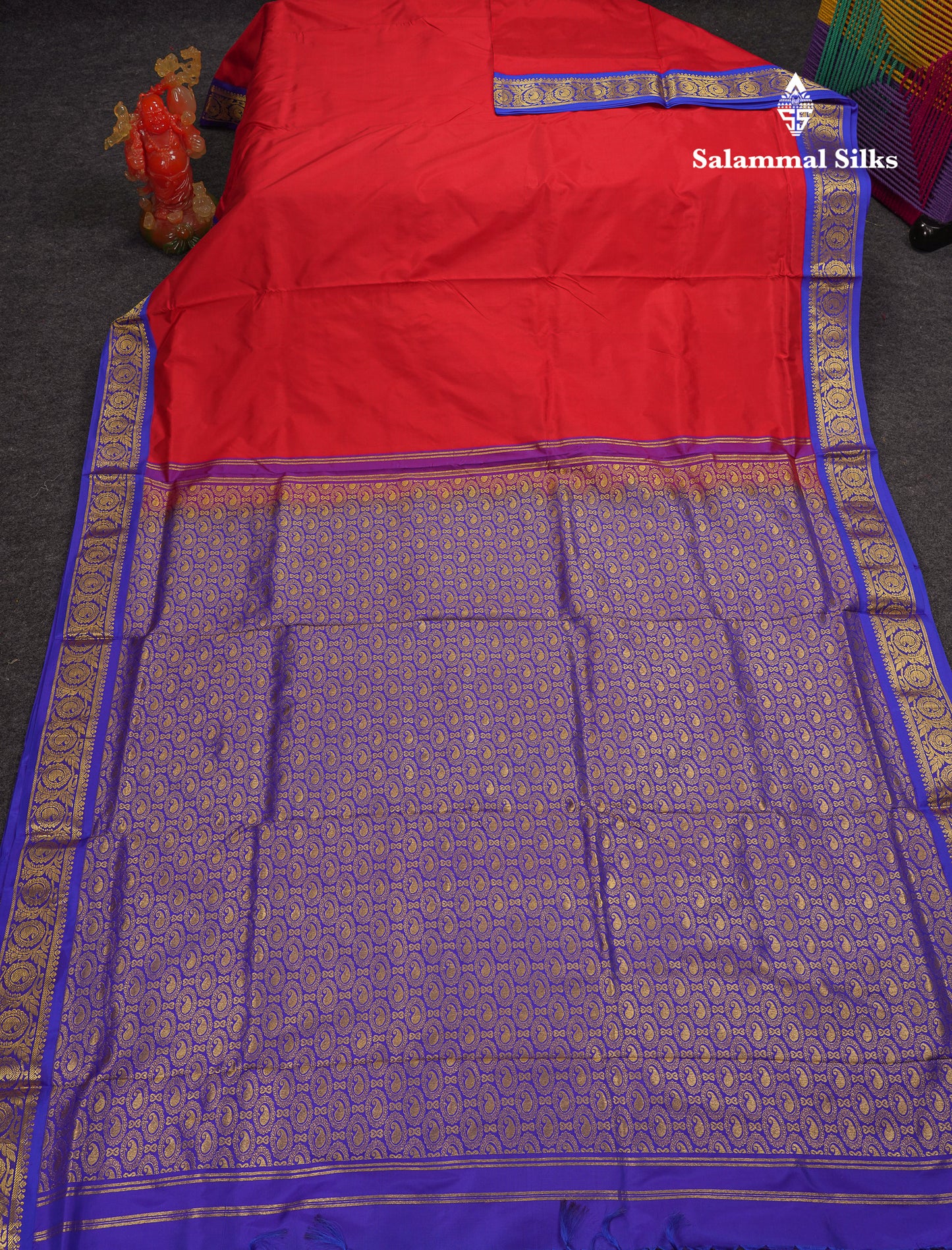 Beautiful Redish Maroon 9Yards Pure Kanjivaram Silk Saree With 5inch Royal Blue Border