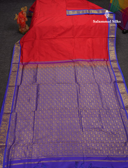 Beautiful Redish Maroon 9Yards Pure Kanjivaram Silk Saree With 5inch Royal Blue Border