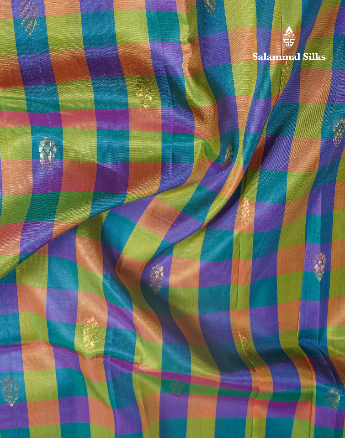 Multicolour Pure Kanjivaram Silk Saree With Contrast Pink One Side Border