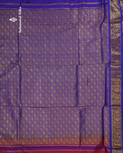 Beautiful Redish Maroon 9Yards Pure Kanjivaram Silk Saree With 5inch Royal Blue Border