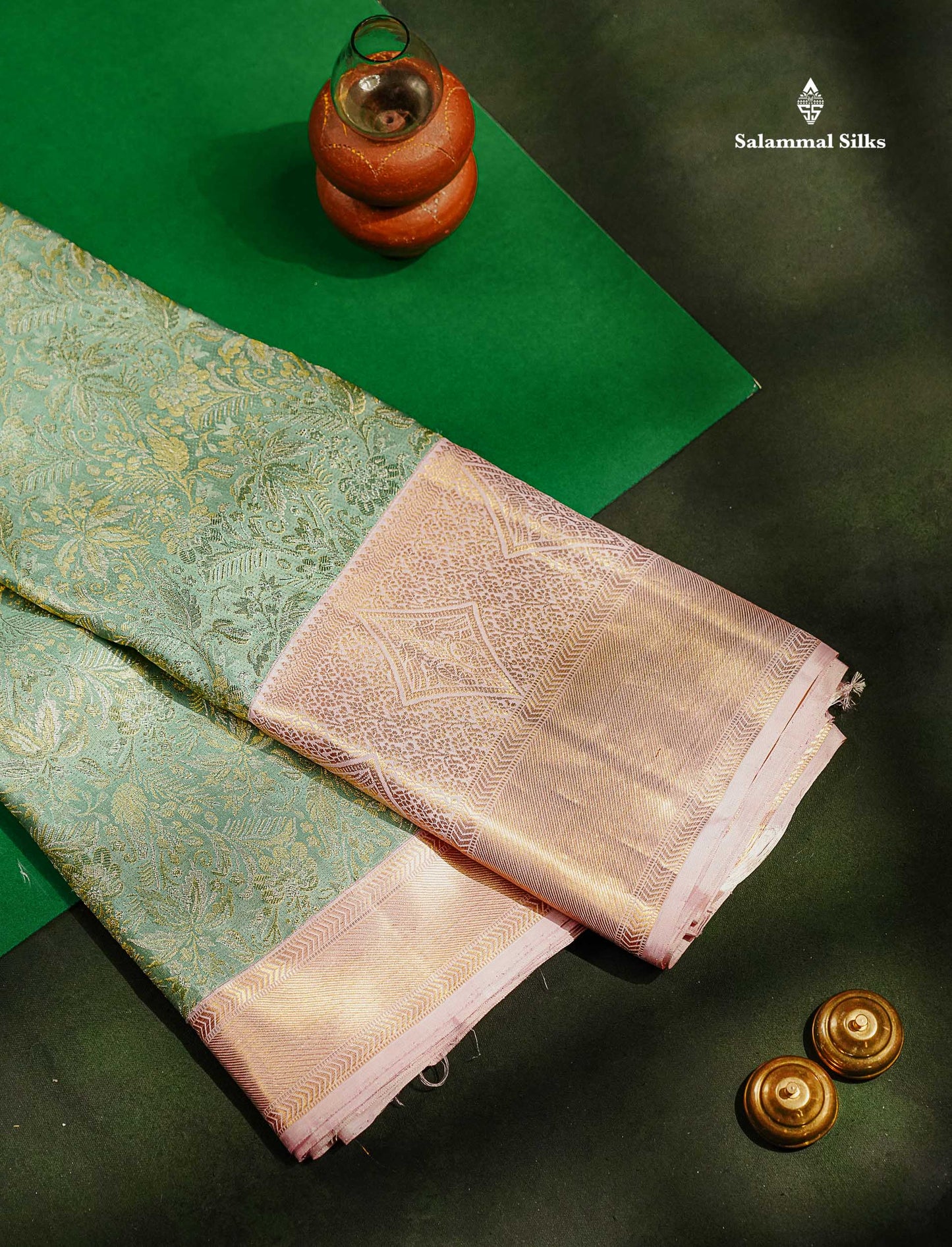 Beautiful Pastel Blue Bridal 2G Pure Kanjivaram Silk Saree With Contrast Baby Pink Traditional Evening Morning Border