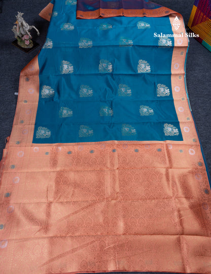 Sea Green Semi Silk Saree With Contrast Lavender Border