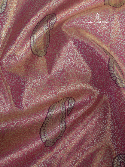 Light Green Tissue Bridal Semi Silk Saree With Contrast Magenta Border