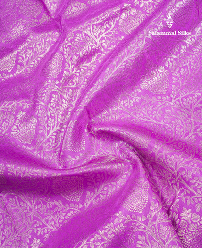 Beautiful Lavender Bridal Pure Kanjivaram Silk Saree With Self Border