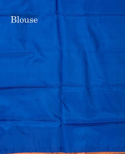Orange Banana Pinth Saree (Vaazhainaar Pattu) With Contrast Royal Blue Blouse