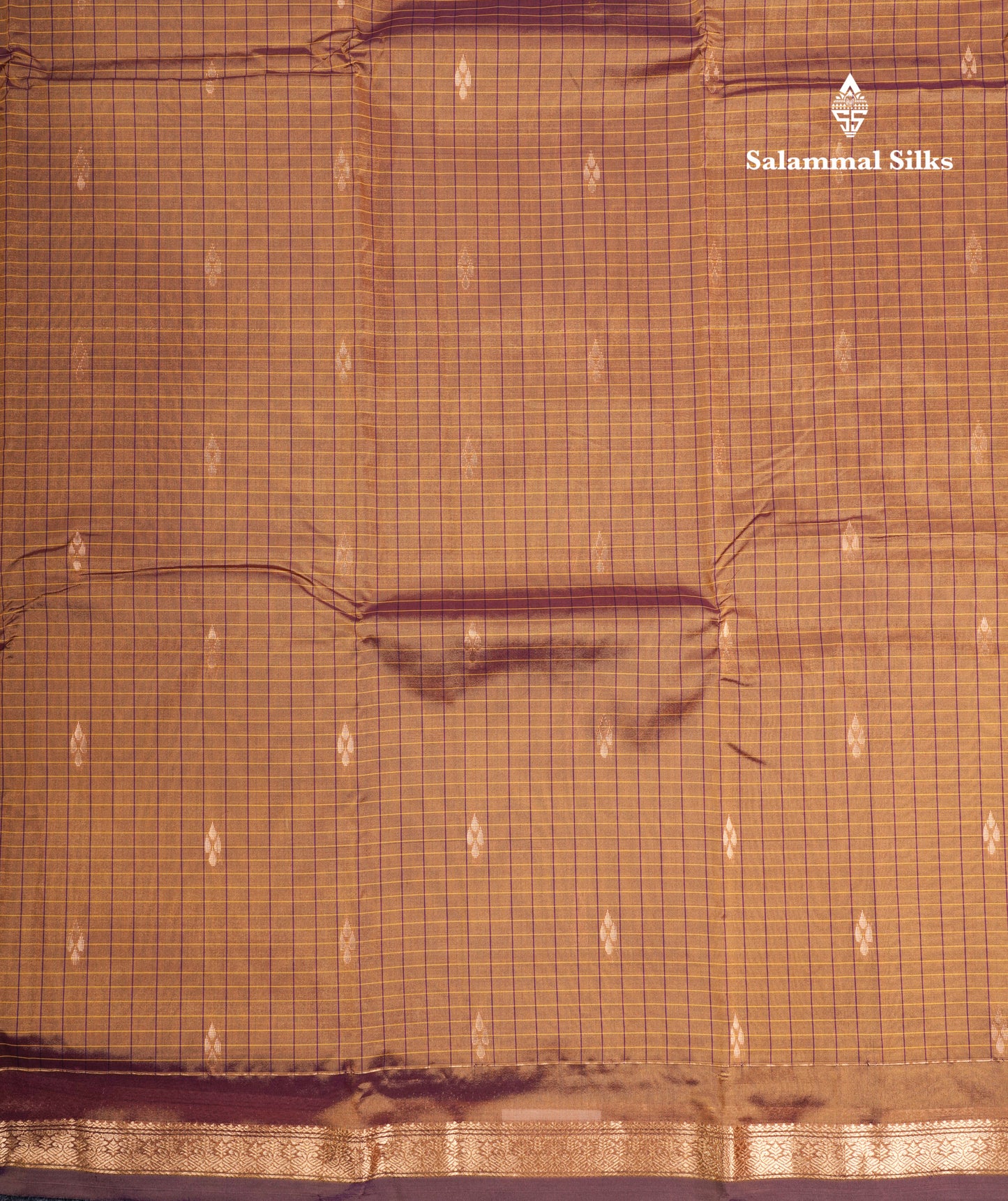 Mustard Yellow Checks With Butta Light Weight Semi Silk Saree With Small Border