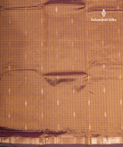 Mustard Yellow Checks With Butta Light Weight Semi Silk Saree With Small Border