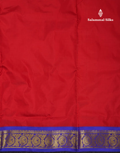 Beautiful Redish Maroon 9Yards Pure Kanjivaram Silk Saree With 5inch Royal Blue Border