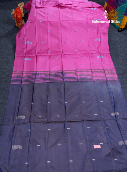 Pink Banana Pinth Saree (Vaazhainaar Pattu) With Contrast Navy Blue Blouse