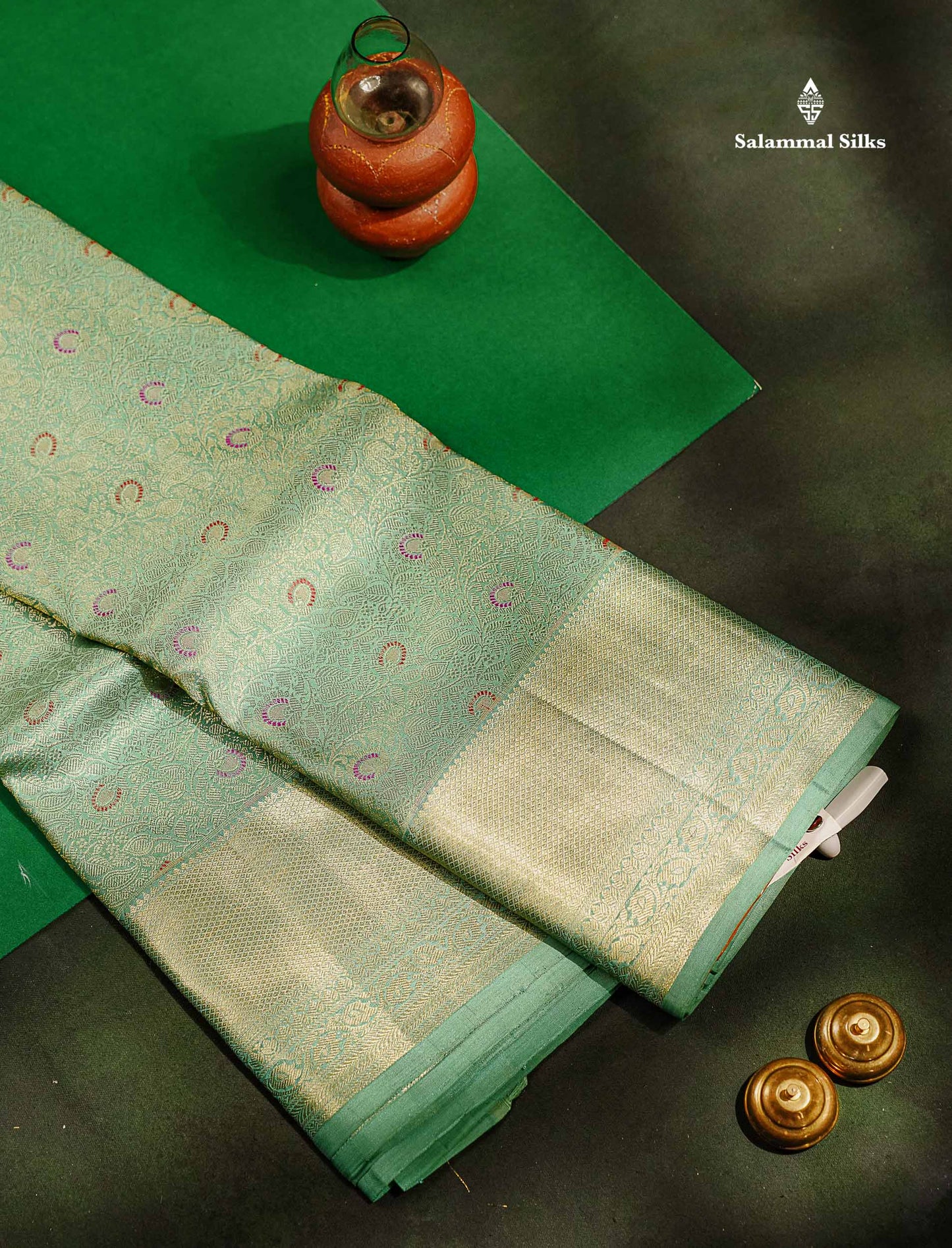 Beautiful Sapphire Green Bridal Meenakari Work Pure Kanjivaram Silk Saree With Traditional Border