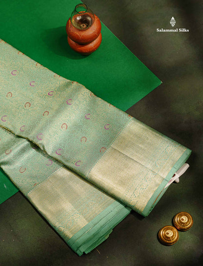 Beautiful Sapphire Green Bridal Meenakari Work Pure Kanjivaram Silk Saree With Traditional Border