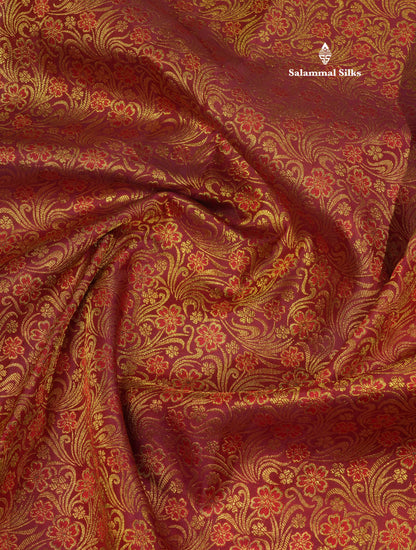 Brownish Maroon Beautiful Grand Bridal Pure Kanjivaram Silk Saree With Gold Zari Border