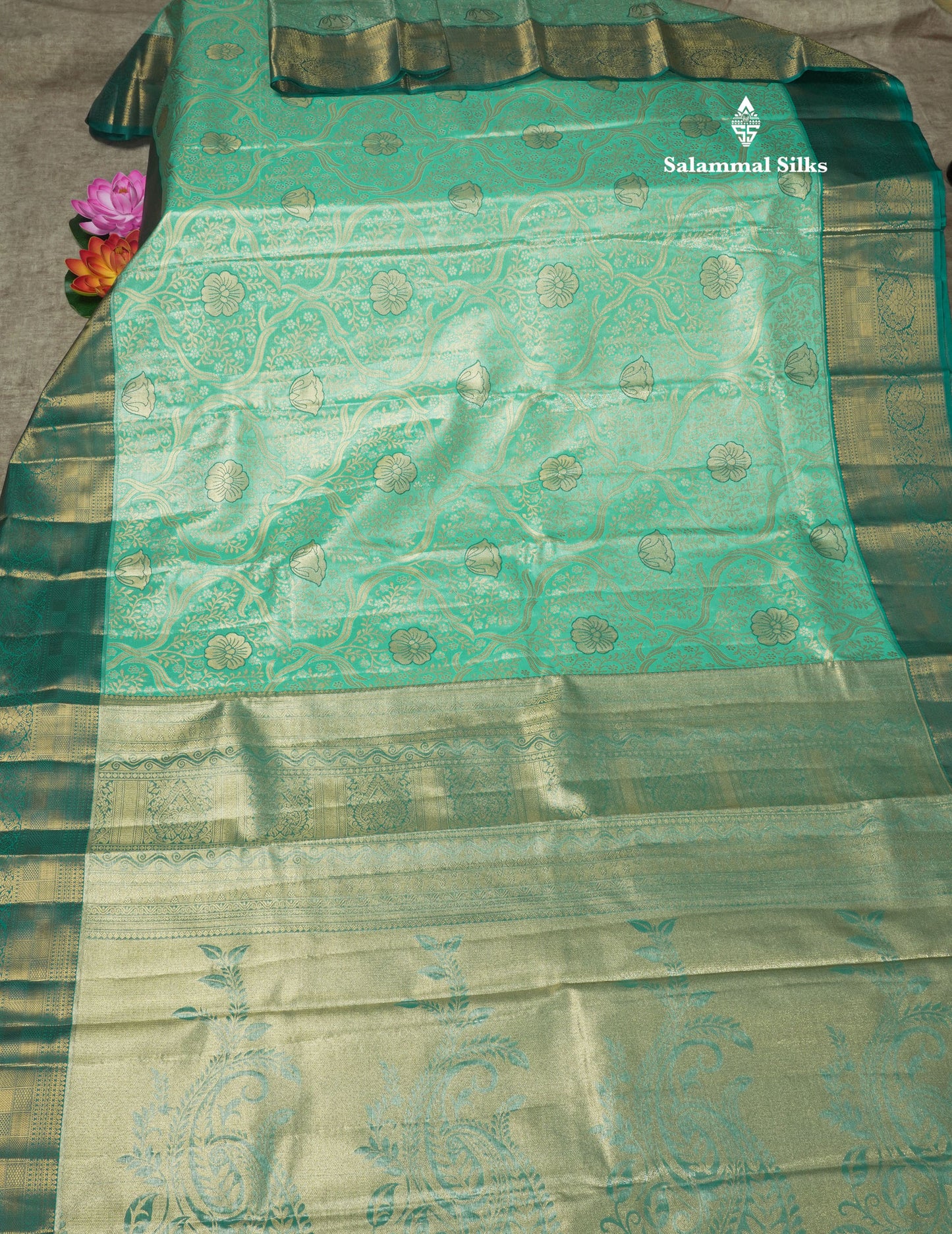 Light Pink Tissue Bridal Semi Silk Saree With Contrast Magenta Border