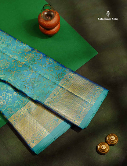 Beautiful Dual Tone Sapphire Blue Bridal Pure Kanjivaram Silk Saree With Traditional Border