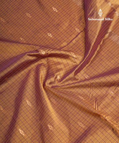 Mustard Yellow Checks With Butta Light Weight Semi Silk Saree With Small Border