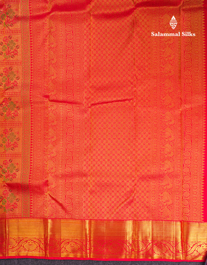 Beautiful Chilly Red Bridal Pure Kanjivaram Silk Saree With Self Border