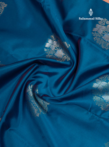 Sea Green Semi Silk Saree With Contrast Lavender Border