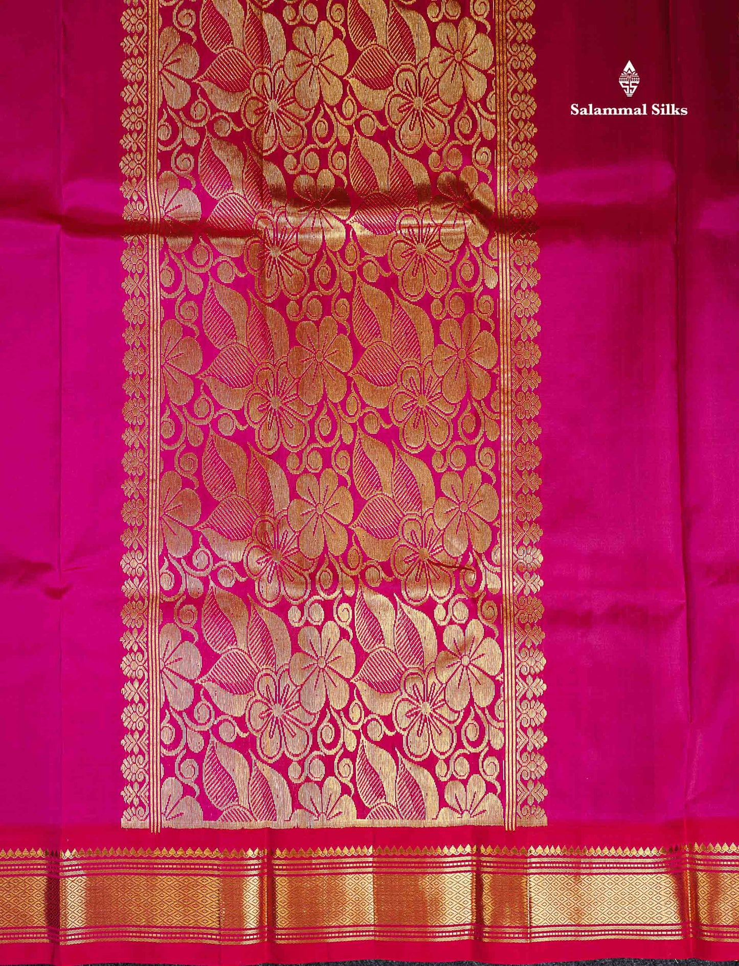 One Side Border Pure Silk Saree - Sapphire Green Zari Butta With Contrast Tomato Red Traditional Border