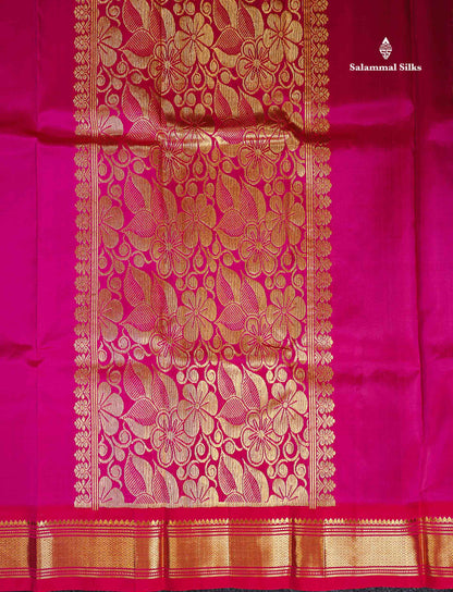 One Side Border Pure Silk Saree - Sapphire Green Zari Butta With Contrast Tomato Red Traditional Border