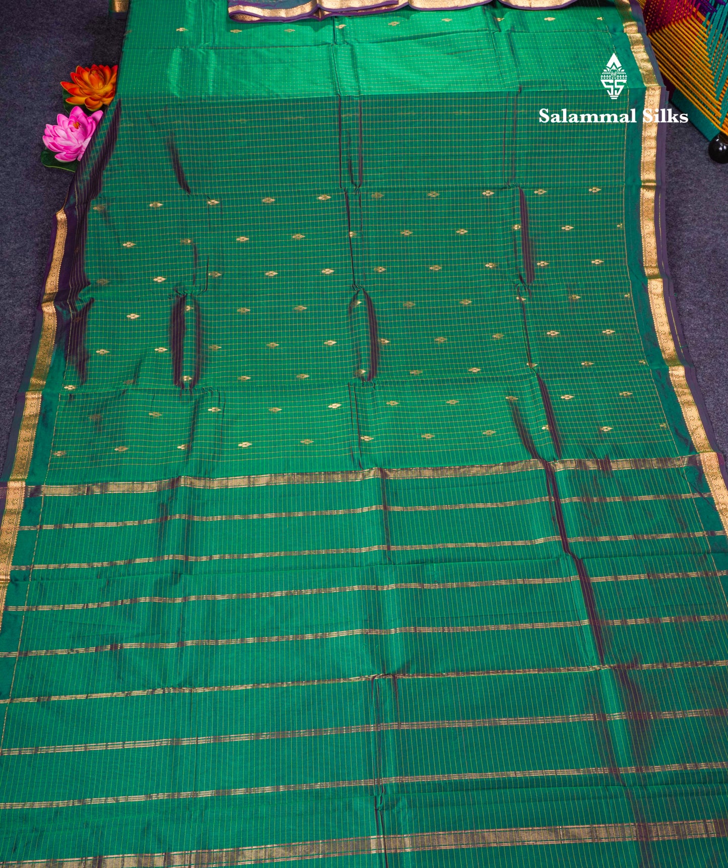 Mustard Yellow Checks With Butta Light Weight Semi Silk Saree With Small Border