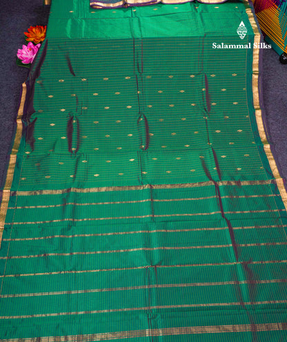 Mustard Yellow Checks With Butta Light Weight Semi Silk Saree With Small Border