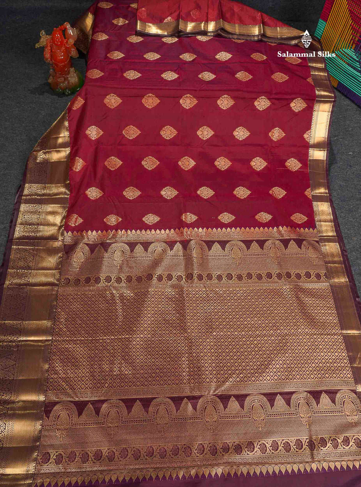 Semi Silk Saree - Dark Maroon Colour Body With Contrast Brown Traditional Evening Morning Border