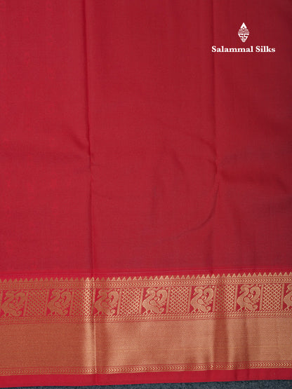 Bottle Green 1000 Buttas And Zari Checks Semi Silk Saree With Contrast Red Traditional Border