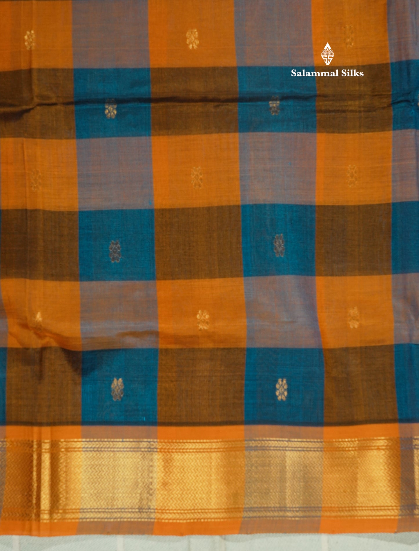 Beautiful Multicolour Paalum Pazham Checks Pure Silk Cotton Saree With Contrast Mustard Yellow Border