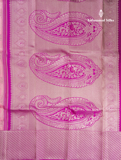 Baby Pink Bridal Pure Kanjivaram Silk Saree With Contrast Purple Border