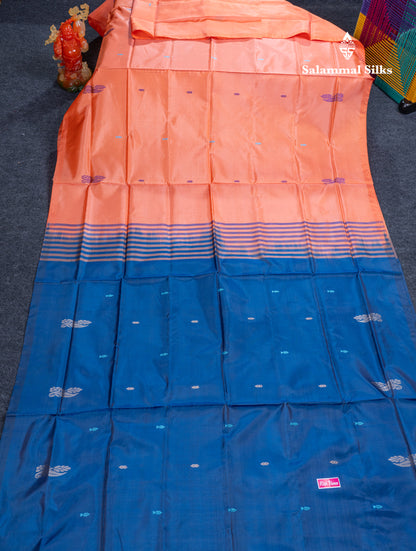 Light Orange Banana Pinth Saree (Vaazhainaar Pattu) With Contrast Ramar Blue Blouse