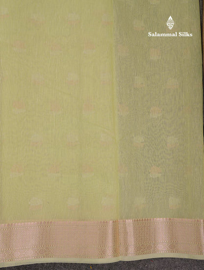Beautiful Elaichi Green Silver And Copper Zari Buttas Linen Mix Cotton Fancy Saree With Tarditional Border