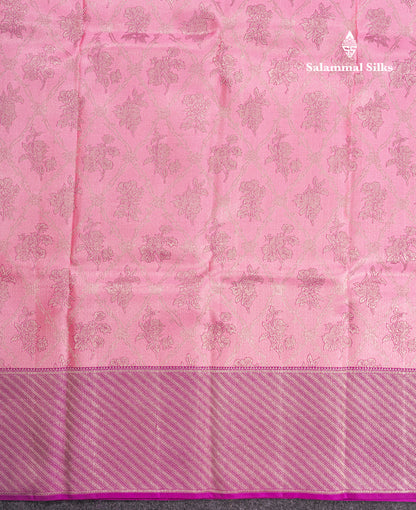 Baby Pink Bridal Pure Kanjivaram Silk Saree With Contrast Purple Border