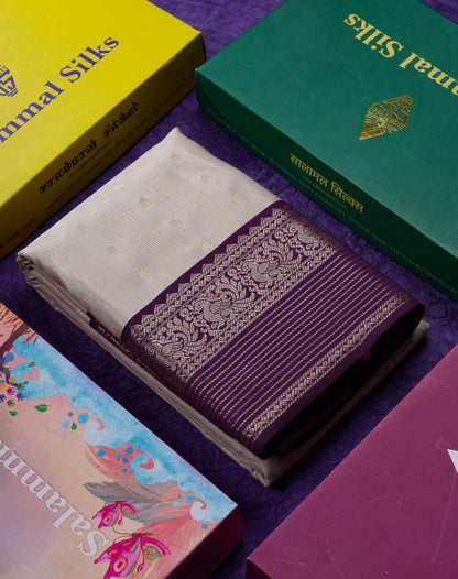 Beautiful Peach Semi Silk Saree With Contrast Dark Magenta Traditional Border