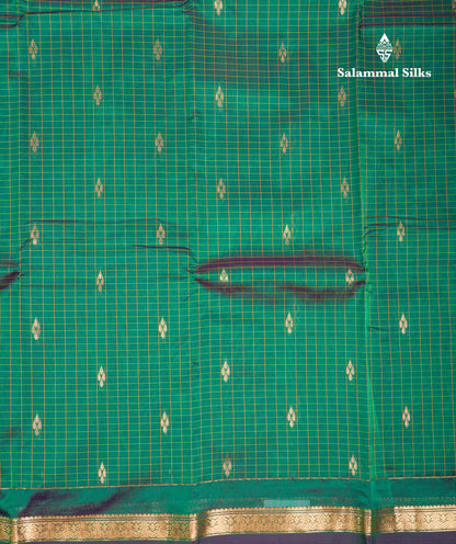 Mustard Yellow Checks With Butta Light Weight Semi Silk Saree With Small Border
