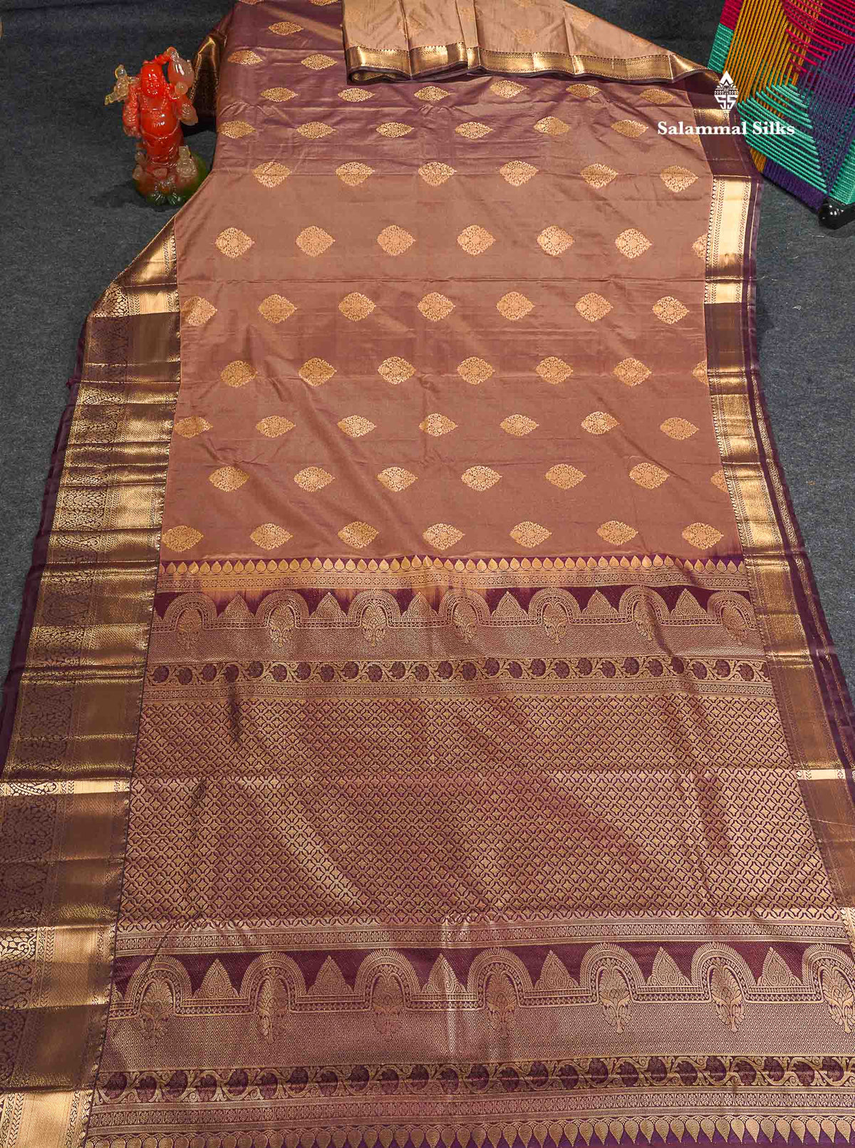 Semi Silk Saree - Light Chocolate Colour Body With Contrast Dark Brown Traditional Evening Morning Border
