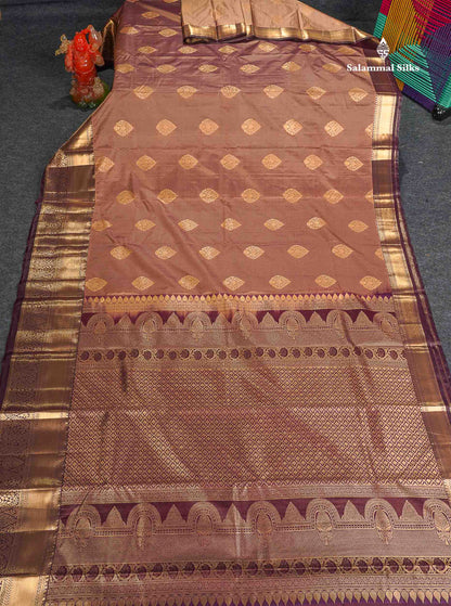 Semi Silk Saree - Light Chocolate Colour Body With Contrast Dark Brown Traditional Evening Morning Border