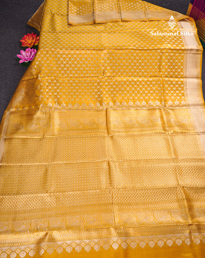 Gold Colour Tissue Bridal Pure Kanjivaram Silk Saree With Fancy Turning Border