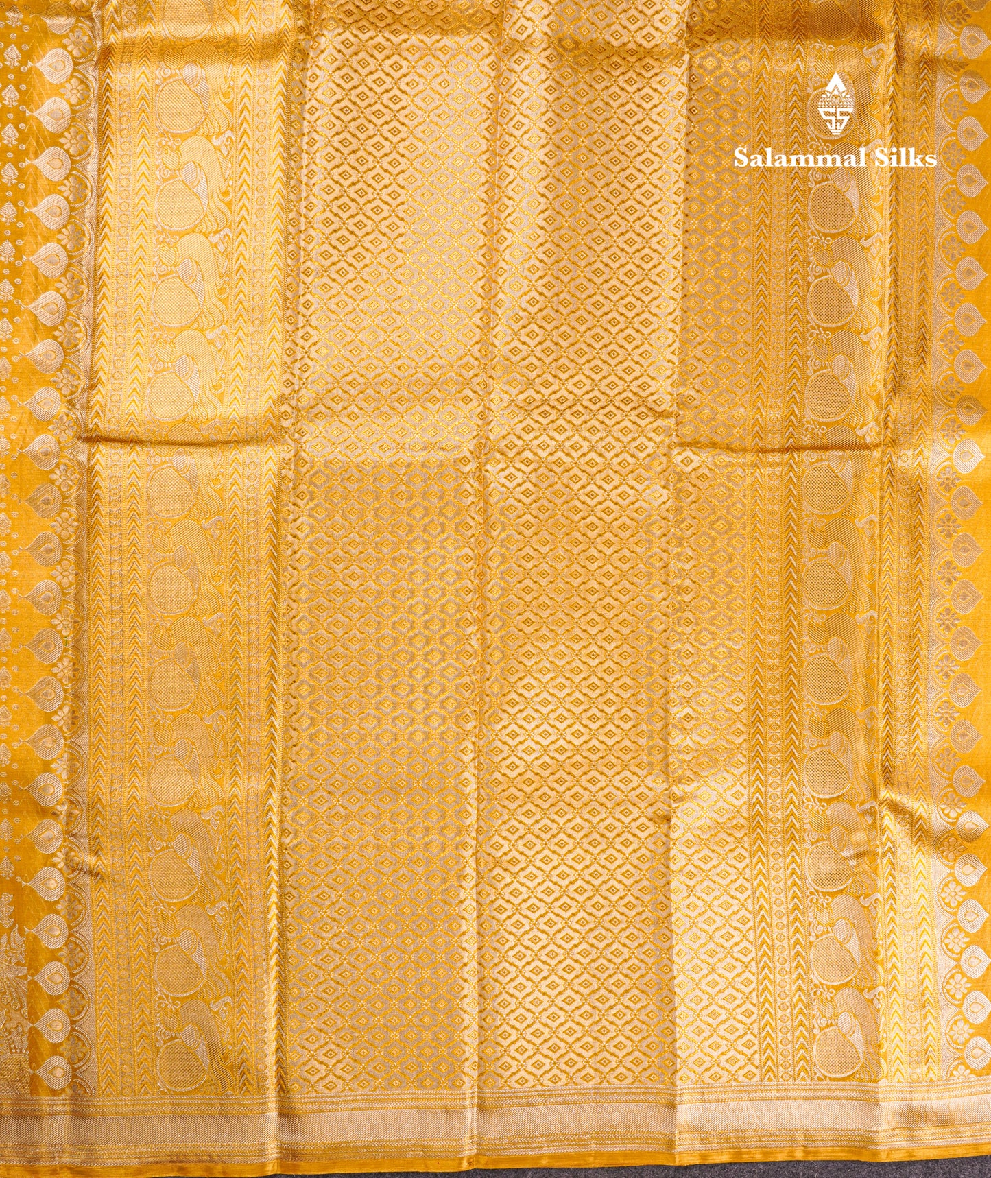 Gold Colour Tissue Bridal Pure Kanjivaram Silk Saree With Fancy Turning Border