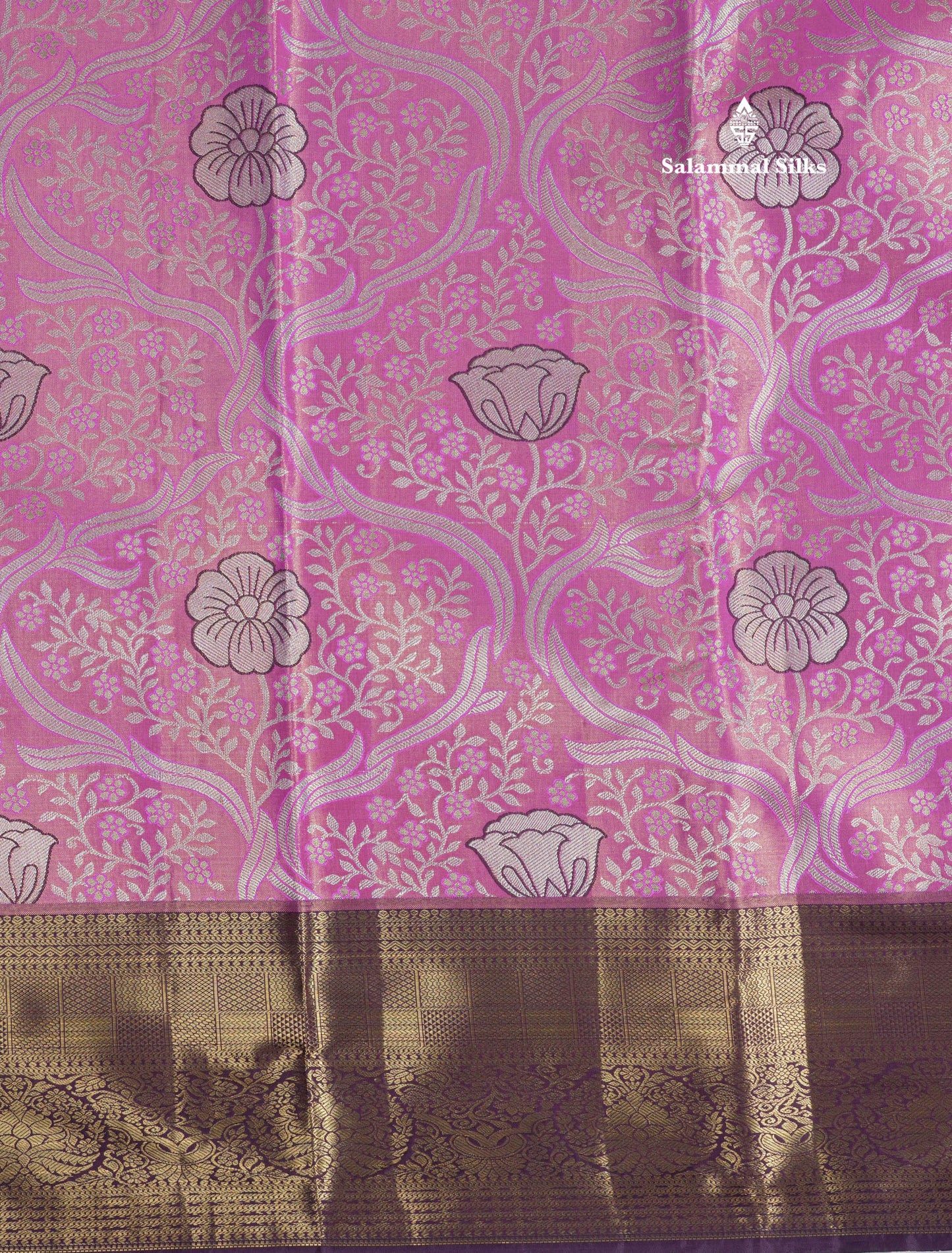 Light Pink Tissue Bridal Semi Silk Saree With Contrast Magenta Border