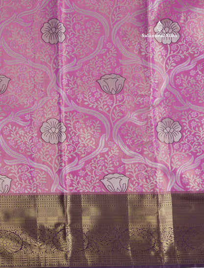 Light Pink Tissue Bridal Semi Silk Saree With Contrast Magenta Border