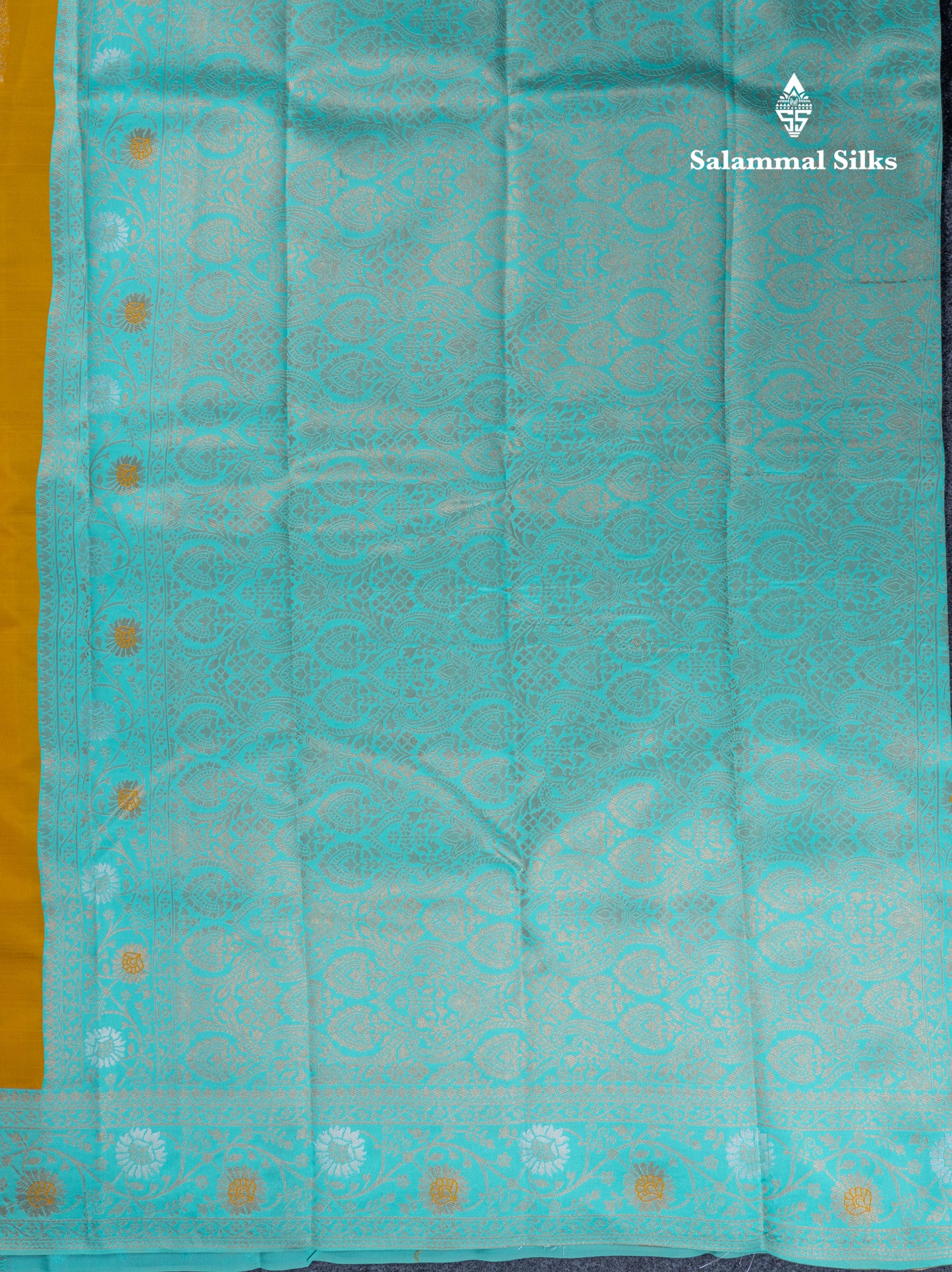 Sea Green Semi Silk Saree With Contrast Lavender Border