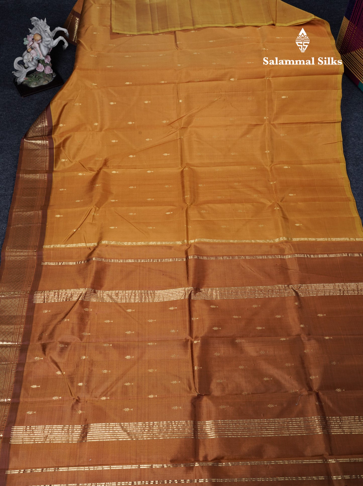 Mustard Yellow Pure Kanjivaram Silk Saree With Contrast Brown One Side Border