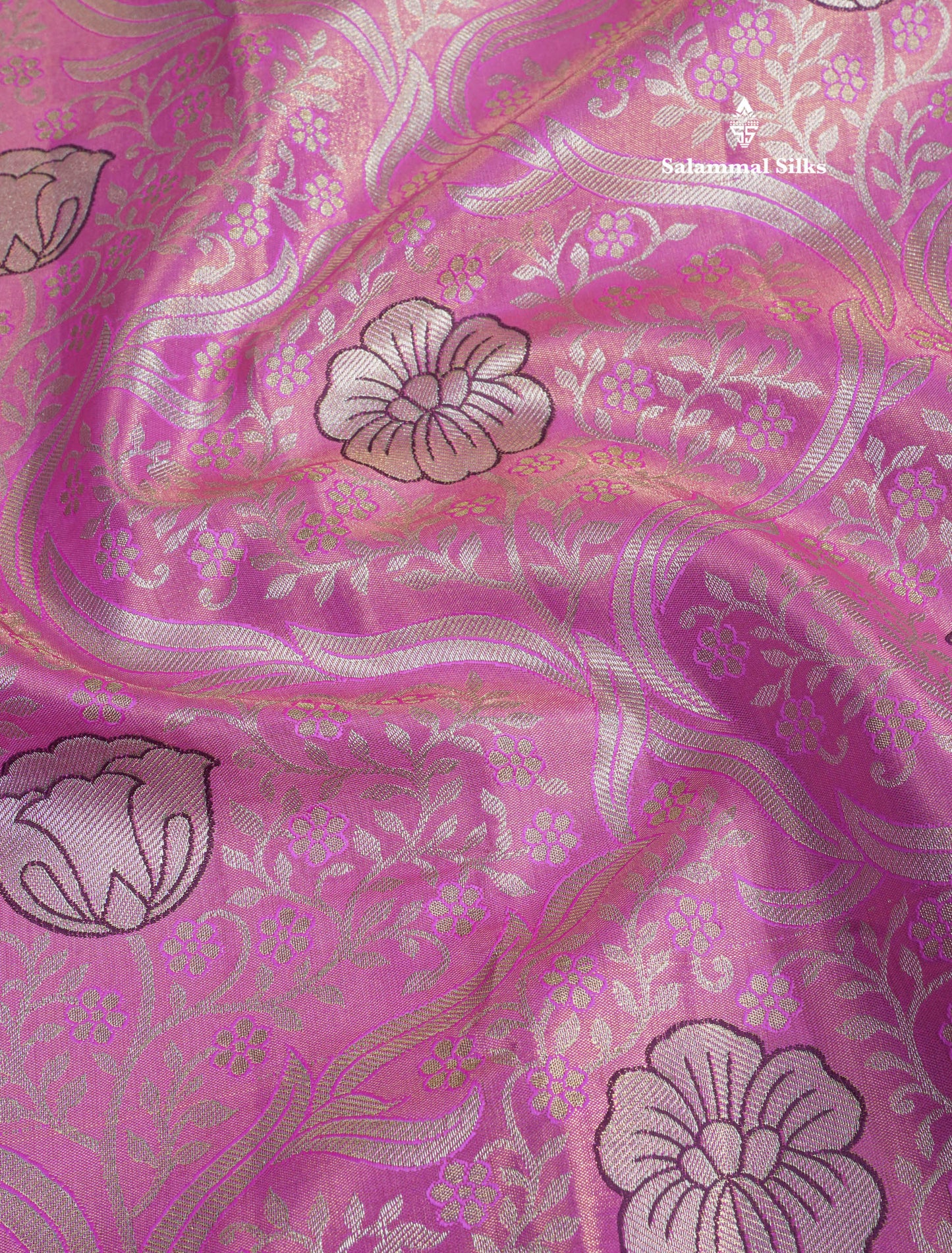 Light Pink Tissue Bridal Semi Silk Saree With Contrast Magenta Border